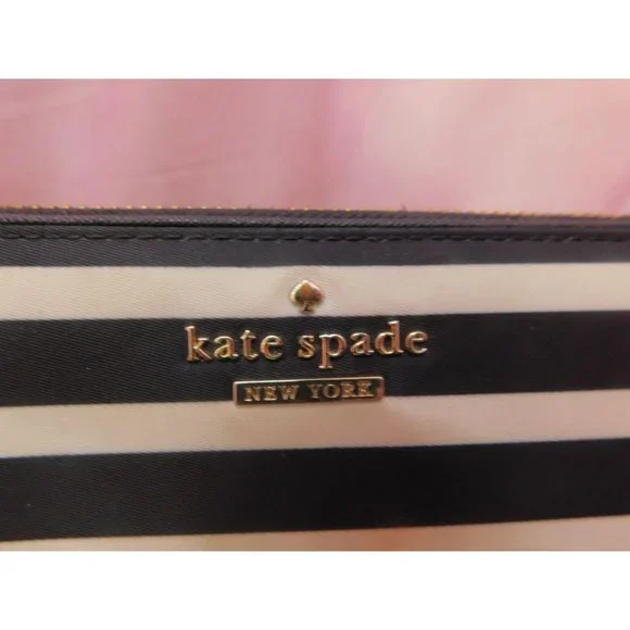 Kate Spade Black White Stripe Nylon Molly Backpack and Striped Wallet - Picture 7 of 15